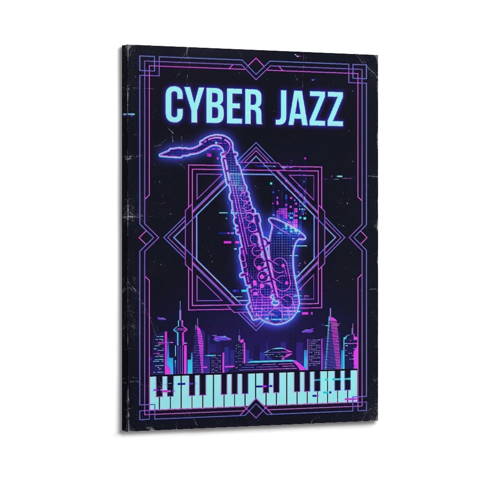 OKNGB Vintage Neon Saxophone Cyber Jazz Music Poster Decorative Painting Canvas Art Picture 20x30inch(50x75cm)
