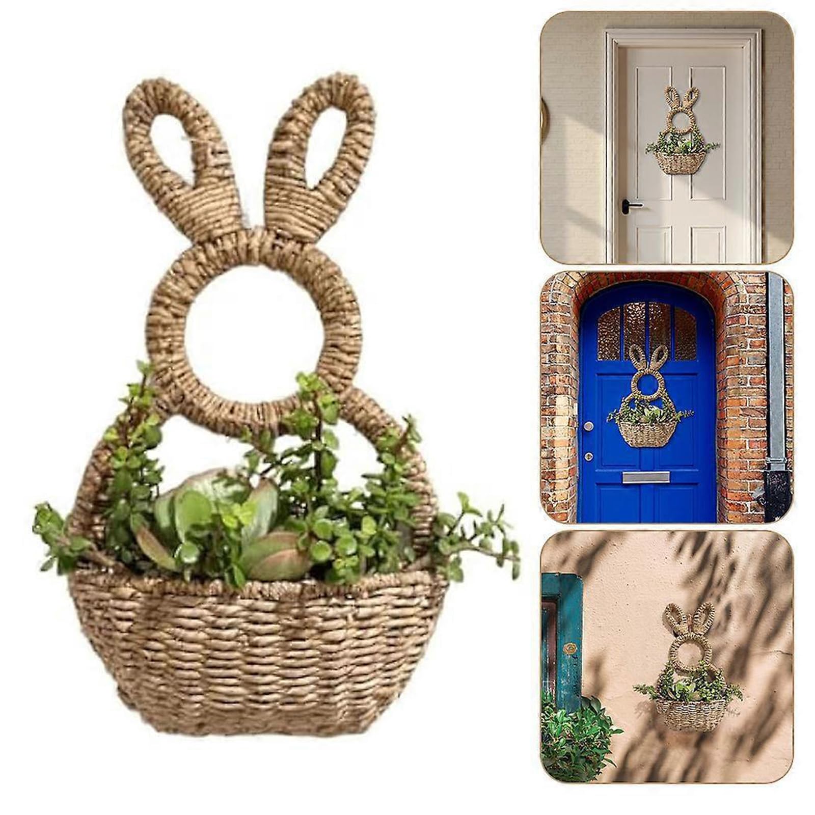 Panier de Lapins de Pâques en Osier Suspendu Mur, Panier de Pâques tissé à la Main, Ornement Suspendu pour décoration de Maison de Printemps Wicker Bunnies