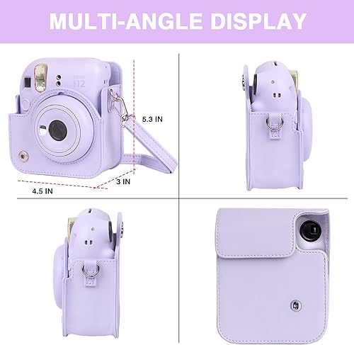Miniatura 5 de CAIYOULE Funda para cámara Instax Mini 12, piel sintética, especializada para Fujifilm Instax mini 12, diseño de agujero preciso, ajuste perfecto y