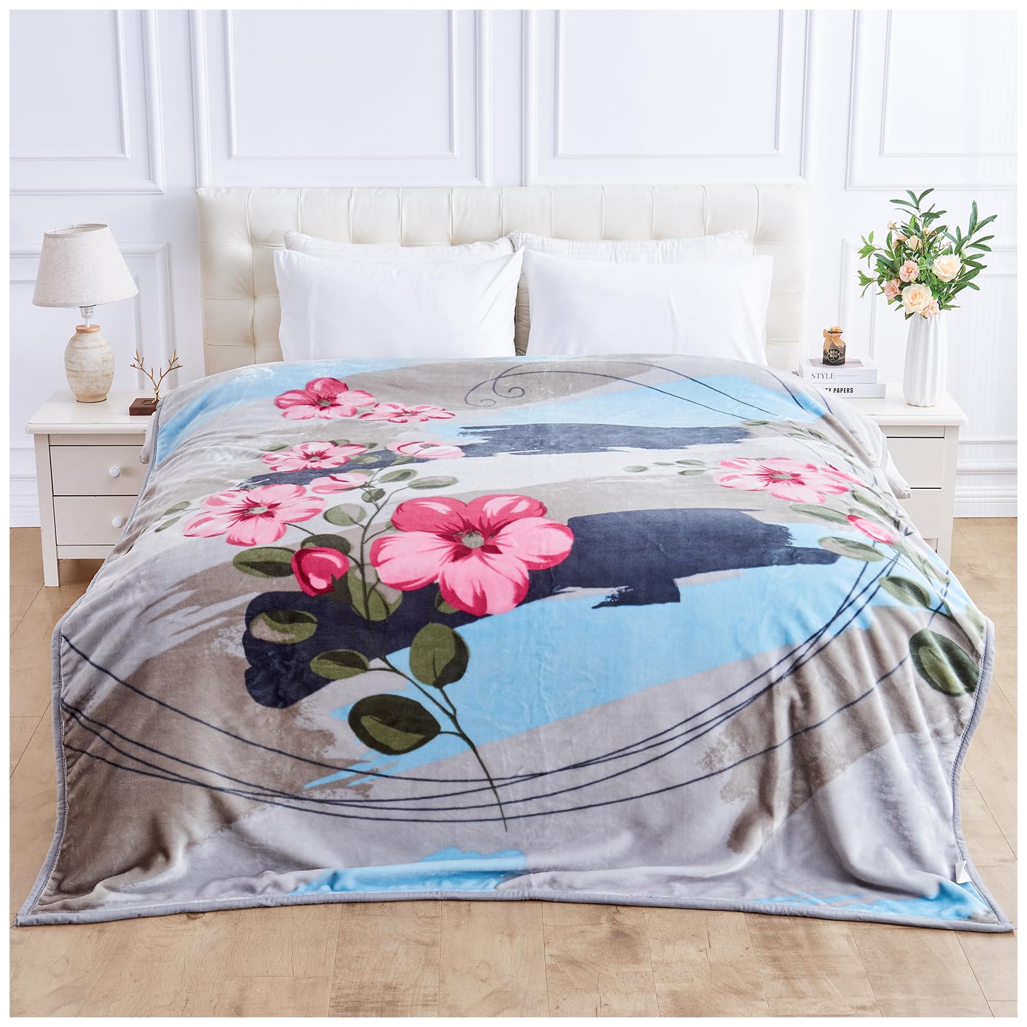 Gc Gaveno Cavailia Decadent Jasmine Floral Weighted Blanket Adult 4Kg - Anti-Anxiety Deep Sleep Sherpa Fleece Heavy Weight Blanket - 2 Ply Reversible Blanket Stress Relief (200 X 240 Cm)