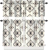 Vista 19 de Aztec Native - Juego de cortinas de cocina, cenefas geométricas tribales del suroeste para ventana de cocina, cortinas cortas con estampado étnico