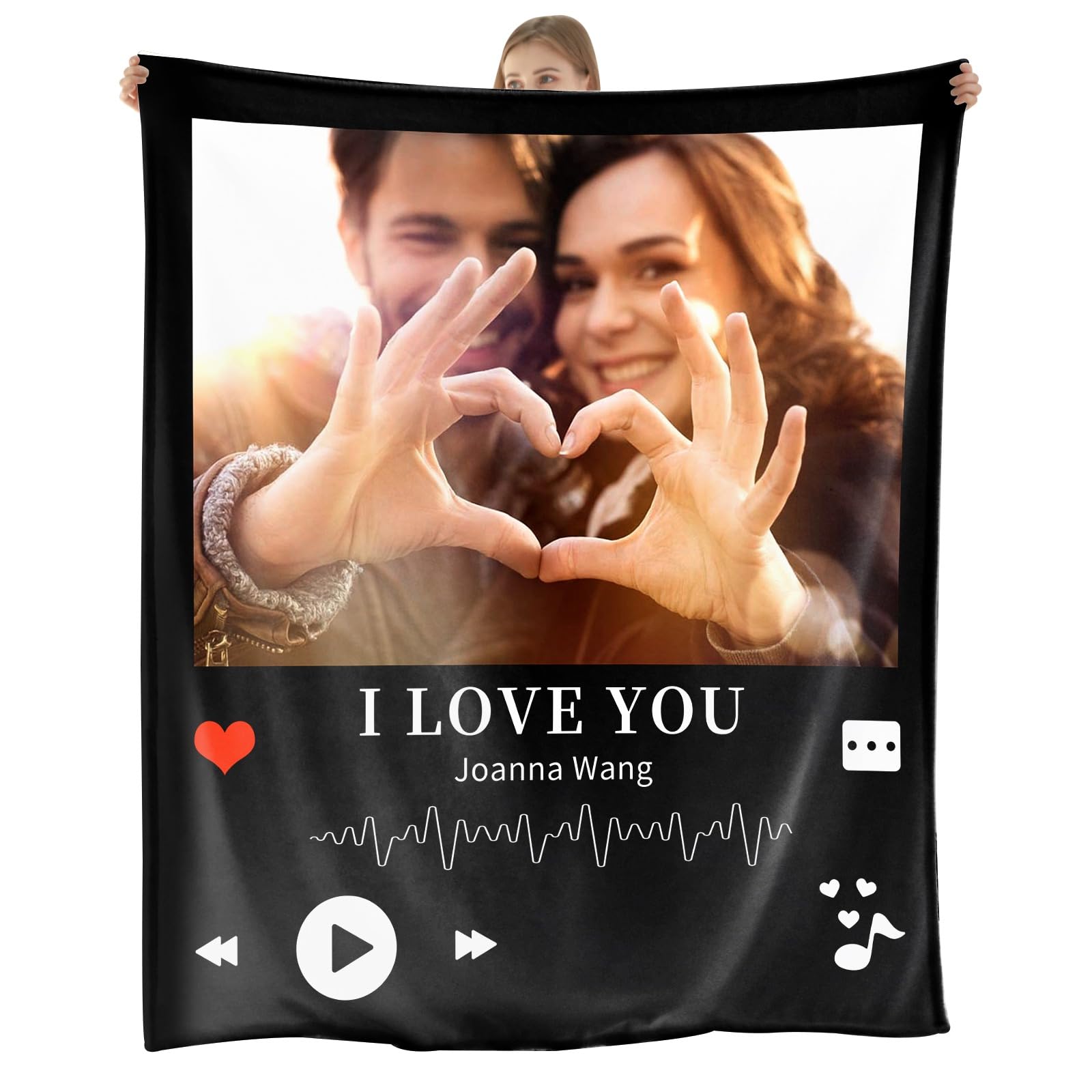 Urijk Personalised Love Blanket for Couples - Custom Photo Flannel Throw With Text - Birthday Gift for Women Men