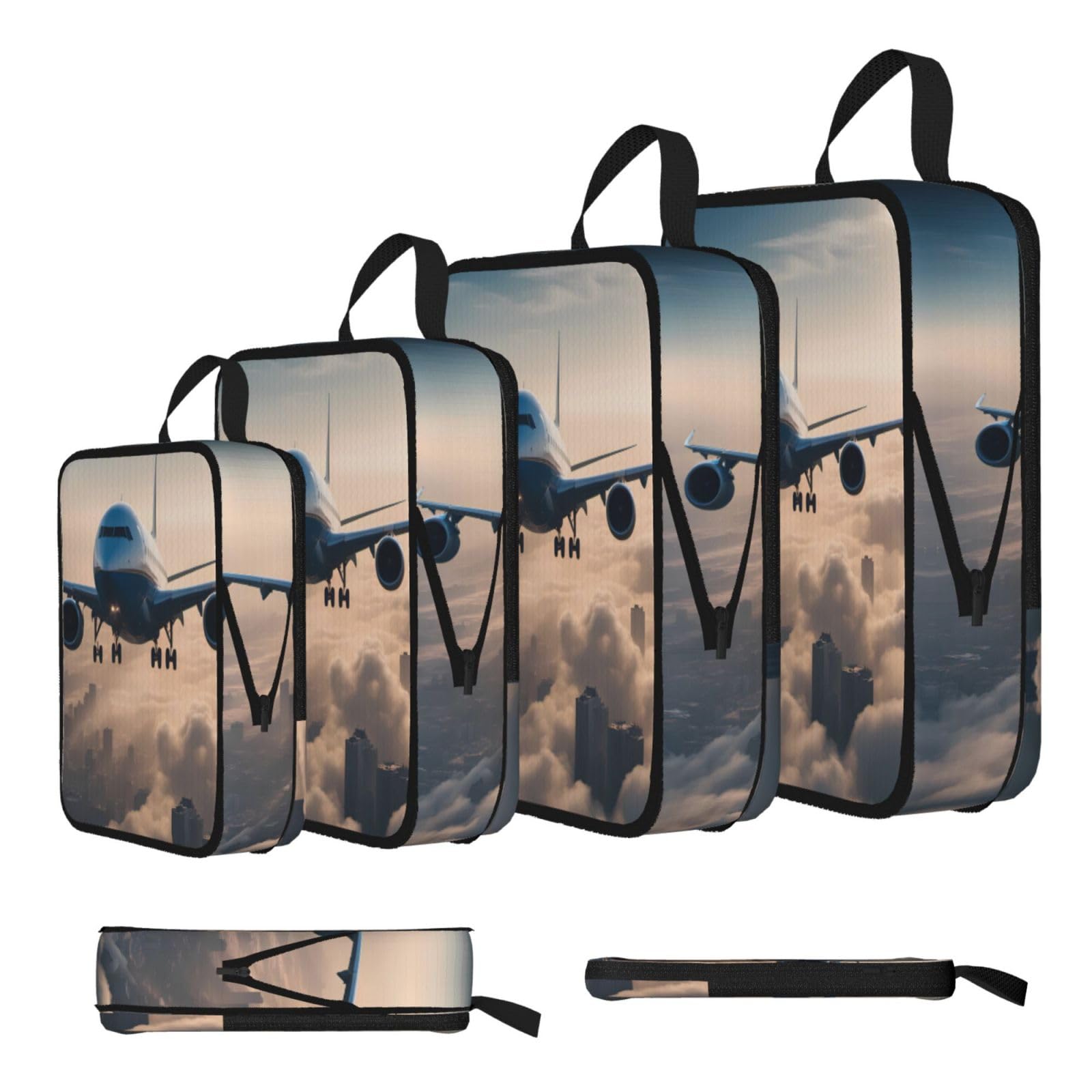 Sxzvvbn Black Airplane In The Sky Compression Packing Cubes 4 Piece Set