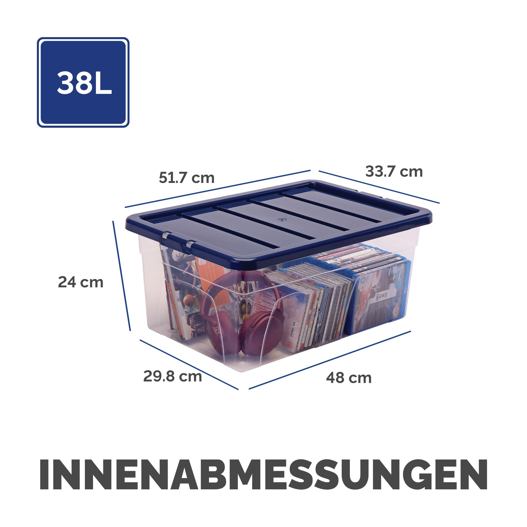 BANKERS BOX 38L Kunststoff-Aufbewahrungsbox 3er-Pack, BPA-frei & 100% recycelte Deckel, verschachtelbar & stapelbar, Staubschutzdeckel, 25x38x56cm, ideal für Haus & Büro Organisation
