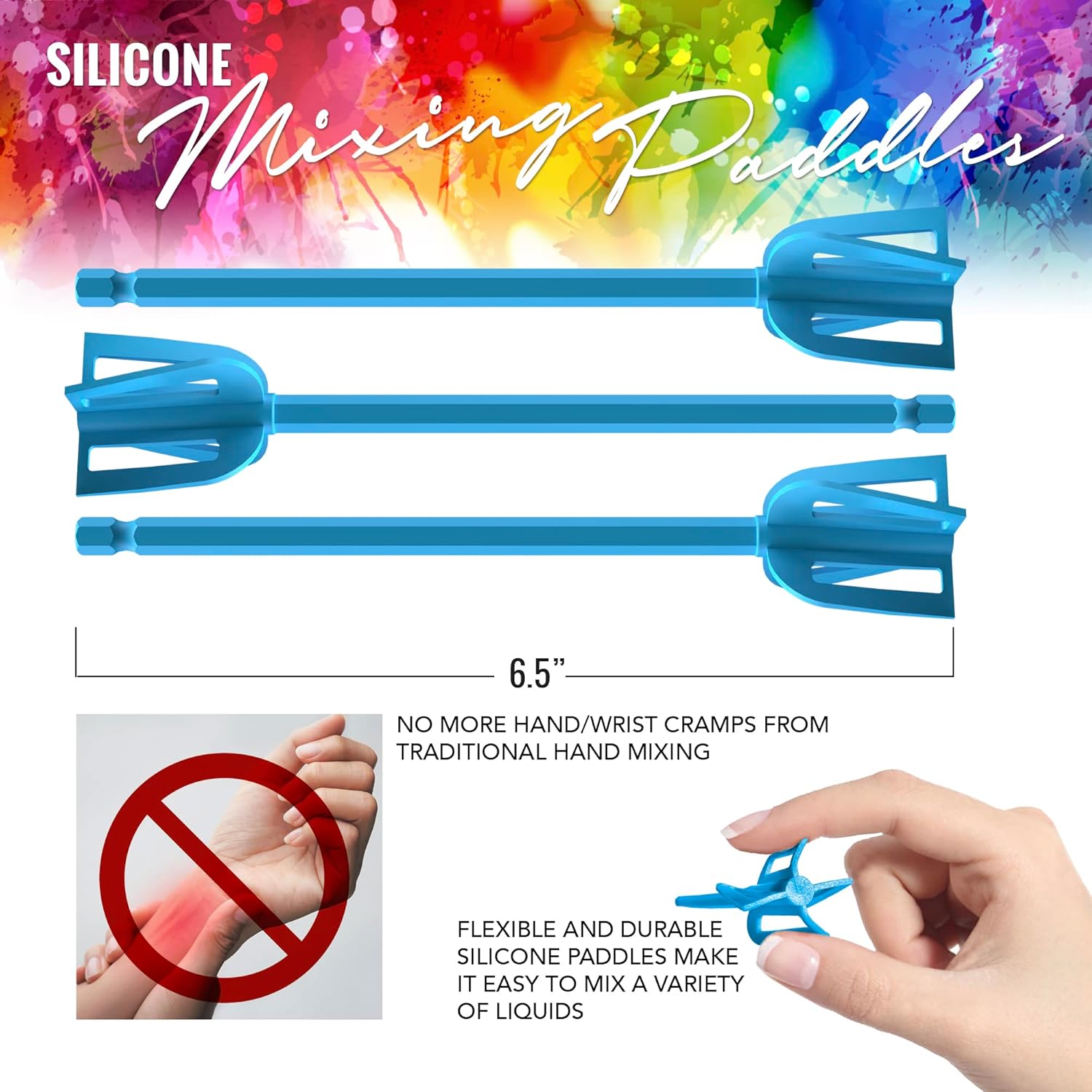 Epoxy Resin Mixer Silicone Paddles - 12 Reusable Pixiss Multipurpose Bidirectional Paint Stirrer for Drill Epoxy & Paint Mixer Drill Attachment - Paint Stirrers Epoxy Stirrer - Paint Mixer for Drill