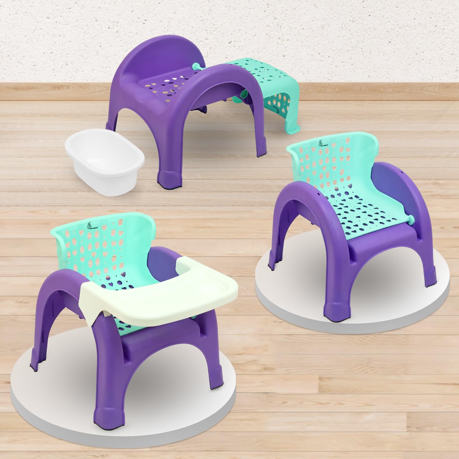 R for Rabbit Jelly Bean Plus Chair with Shampoo Bowl 3 in 1 Multi-Functional Baby Study, Shampoo, Meal & Regular Kids Seating Chair with High Backrest for 1-8 Years Kid Weight Upto 40Kgs(Green Purple)