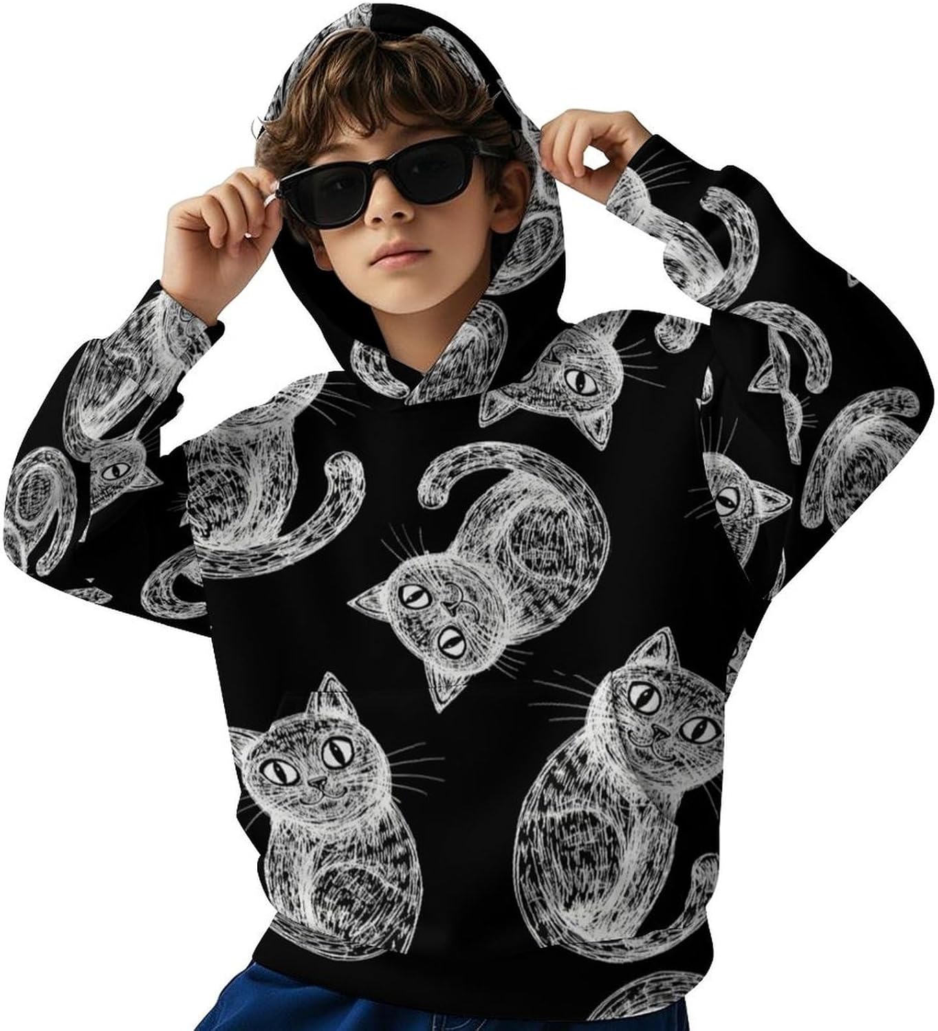 Boys Girls Hoodies Cats Cool Hooded Lightweight Hooded Pullover Sweatshirt for Kids
