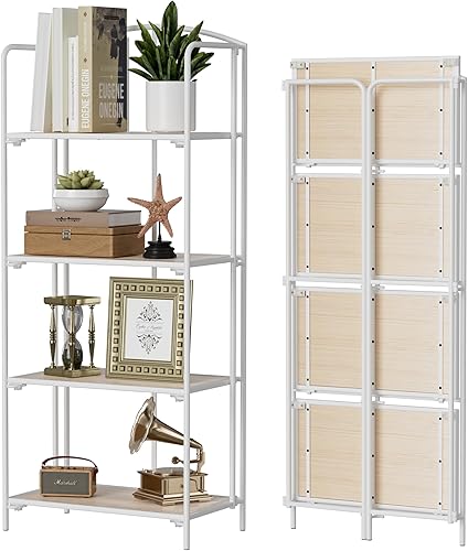 Miniatura 60 de Crofy - Estantería plegable sin montaje para sala de estar, estante plegable blanco de 5 niveles para oficina en casa, organizador de almacenamiento