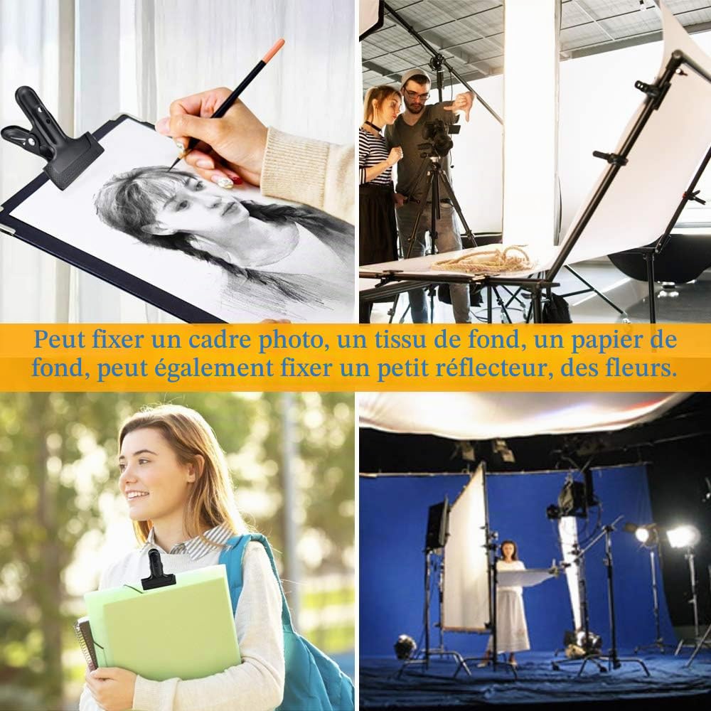 8 PCS Pince à Ressort en Métal Pinces Studio Photo Pince Fond Studio Photo Heavy Duty Pinces à Ressort 10.5 * 7.8 * 6.5cm pour Photo Fond Studio de Photographie Travaux du Bois - Noir