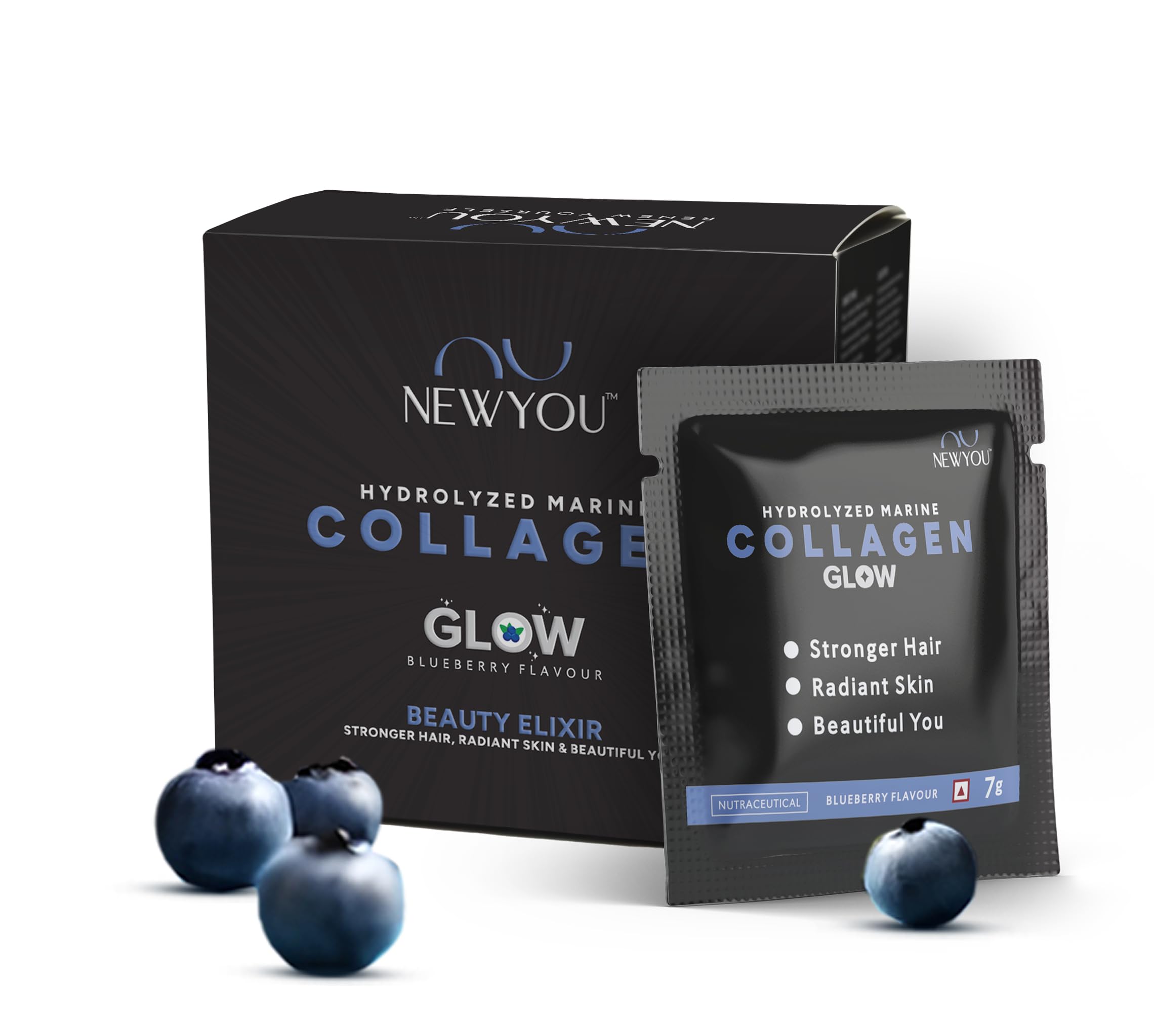 NewYou Collagen Glow Marine Collagen Peptides Powder | Type I & III | Skin, Hair & Nails Support | For Women & Men | With Glutathione, Biotin, Hyaluronic Acid & Vitamins C, E & B Complex | Blueberry Flavour | 500g — Amazon image 15