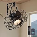 CROSSIO 20 Inch Wall Mount Fan, Adjustable Color Temperature and Brightness,6 Speed Wall Mounted Fan,360° Adjustable Tilt Plug in Ceiling Fan for Home,Warehouse, Patio,Garage