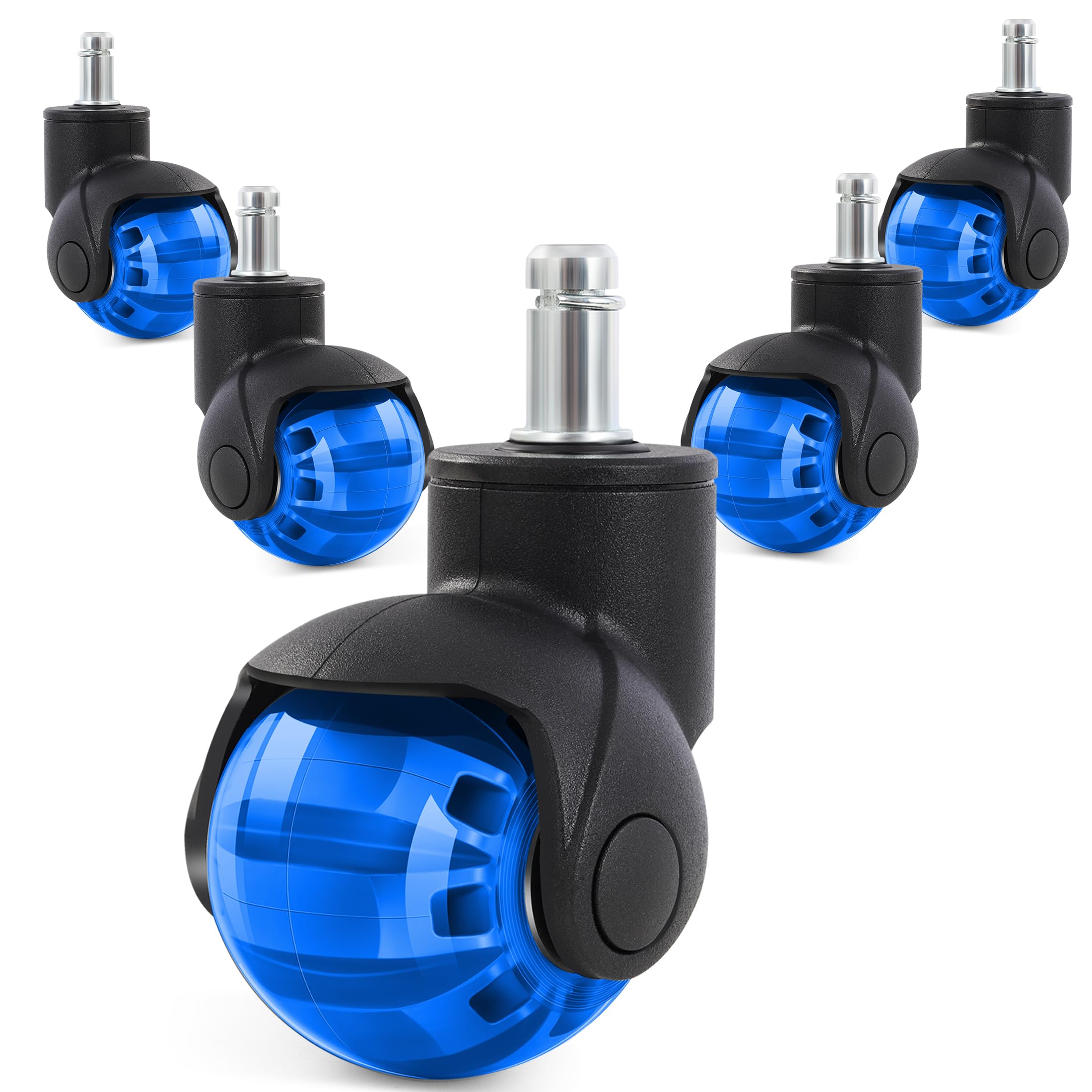 Office Chair Wheels Replacement Set of 5,11x22mm Universal 2 Inch Desk Ball Style Roller Casters,Quiet Smooth Rolling Dual PU Computer Chair Wheel for Hardwood Floors & Carpet（Blue）