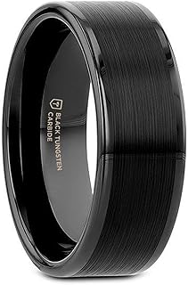 Thorsten Vulcan Black Tungsten Carbide Men’s Wedding Ring – Flat Matte Brushed Finish with Polished Edges – Comfort Fit Wedding Band – Durable and Stylish Ring for Him