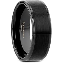 Thorsten Vulcan Black Tungsten Carbide Mens Wedding Ring Flat Matte Brushed Finish with Polished Edges Comfort Fit Wedding Band Durable and Stylish Ring for Him