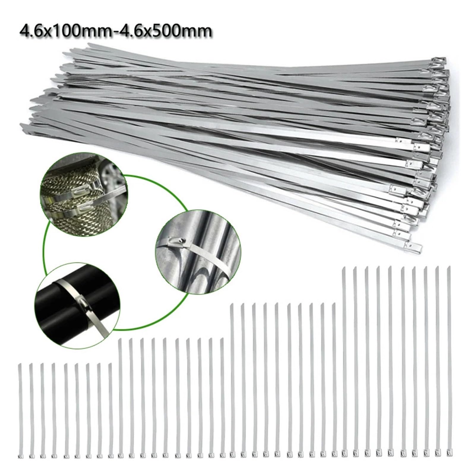 Bridas para Cables 10/25 Piezas 304 Bridas de Metal Acero Inoxidable Envoltura Escape Recubierto Bloqueo Zip-Escape Multifuncional(4.6x400mm 10pcs)
