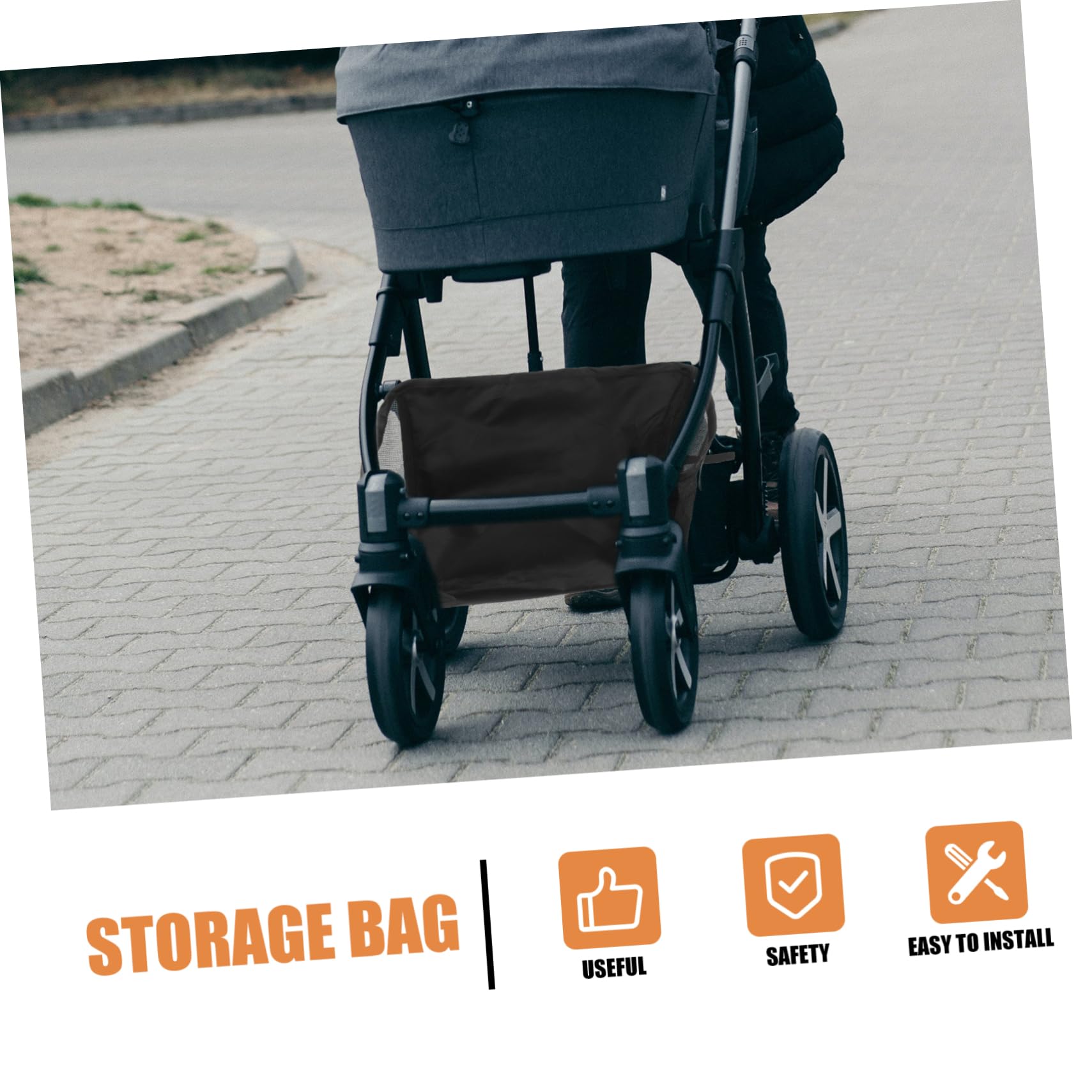 Borsa Organizer per Passeggino, Cestino Inferiore Nero in Oxford
