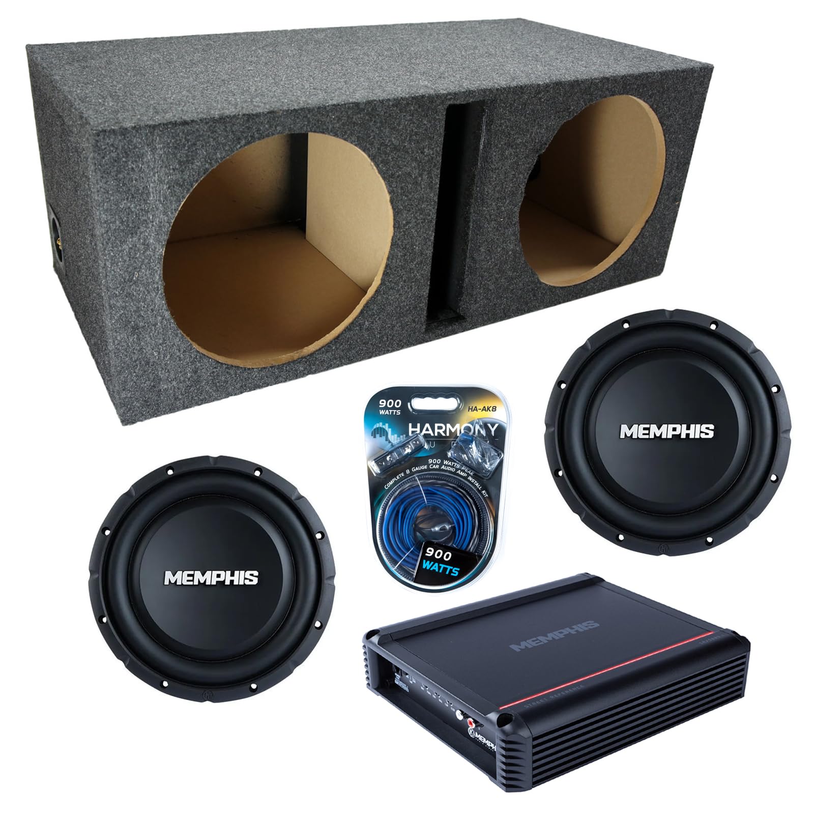 Memphis Audio SRXS1240 Dual 12" Sub Box with SRX500D.1 500W Amp Wiring Kit
