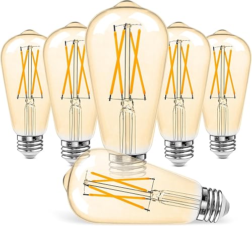 Bombillas LED Edison vintage de 60 W, 2300 K ámbar cálido, bombillas E26 base media, no regulables ST1958 estilo antiguo, certificación UL, 7 W 550