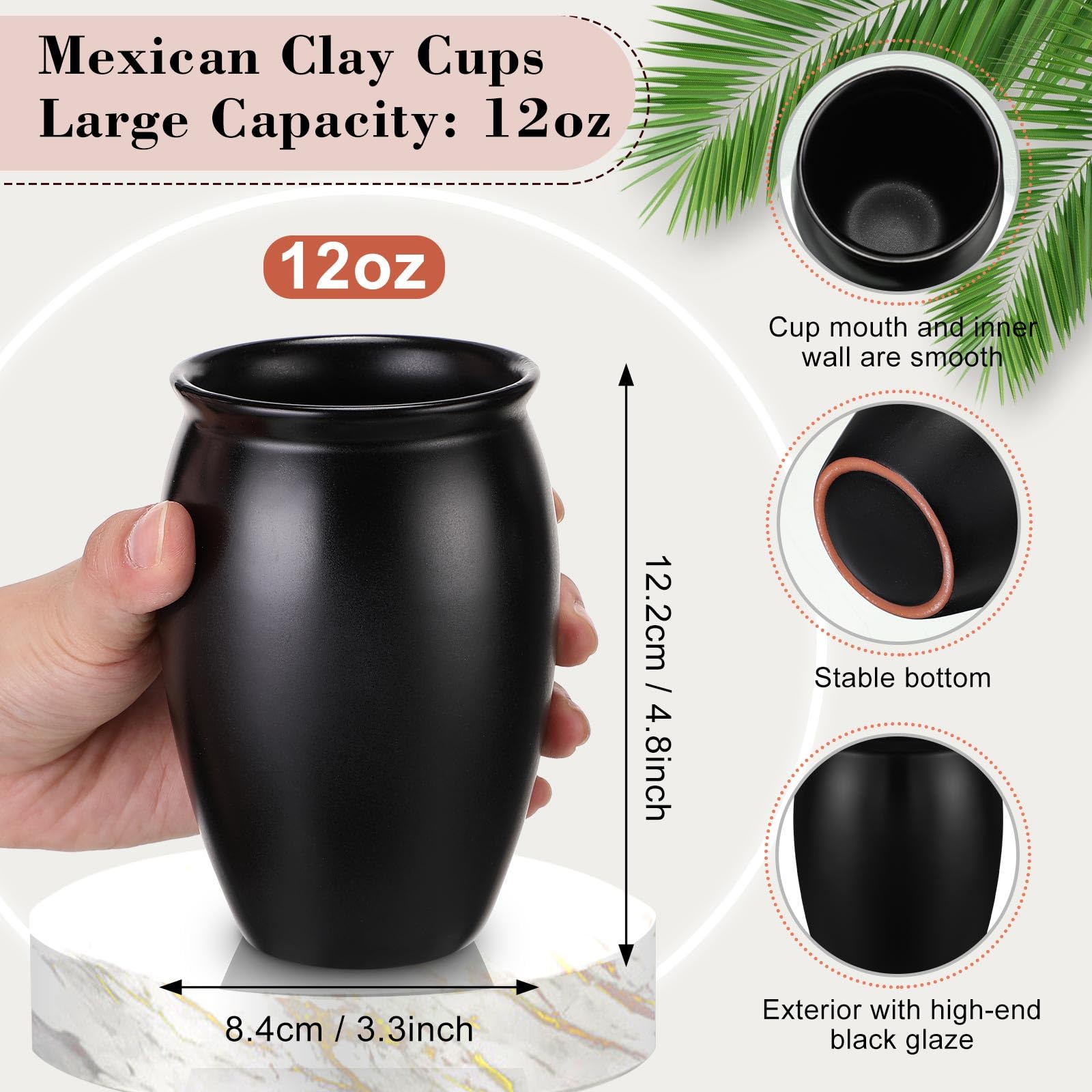 Gejoy Lot de 12 verres à cocktail Cantaritos De Barro Mexicanos Mini Cantaritos Shooters en poterie pour margaritas, mojitos, mexicains, mexicains (noir)