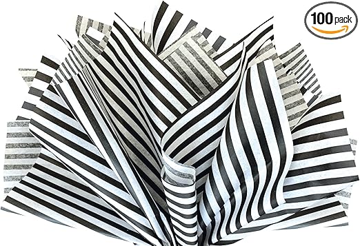 Flexicore Packaging | Black Stripe Gift Wrap Tissue Paper | Size: 15 Inch X 20 Inch | Count: 100 Sheets | Color: Black| DIY Craft, Art, Wrapping, Decorations