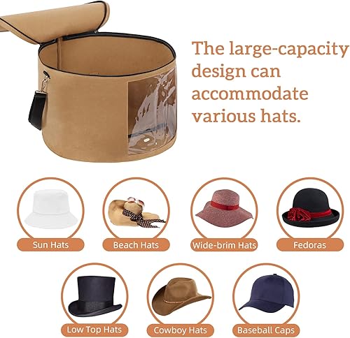 Miniatura 5 de Cajas grandes para sombreros con tapas, caja de almacenamiento plegable de fieltro para sombreros redondos, caja grande de viaje con asas y correa