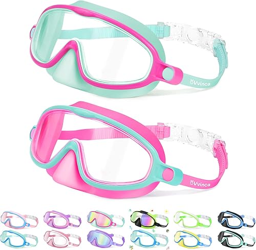 Miniatura 13 de Vvinca 2 gafas de natación para niños con cubierta para la nariz, máscara de buceo de natación de visión amplia, antivaho UV, anti roturas para