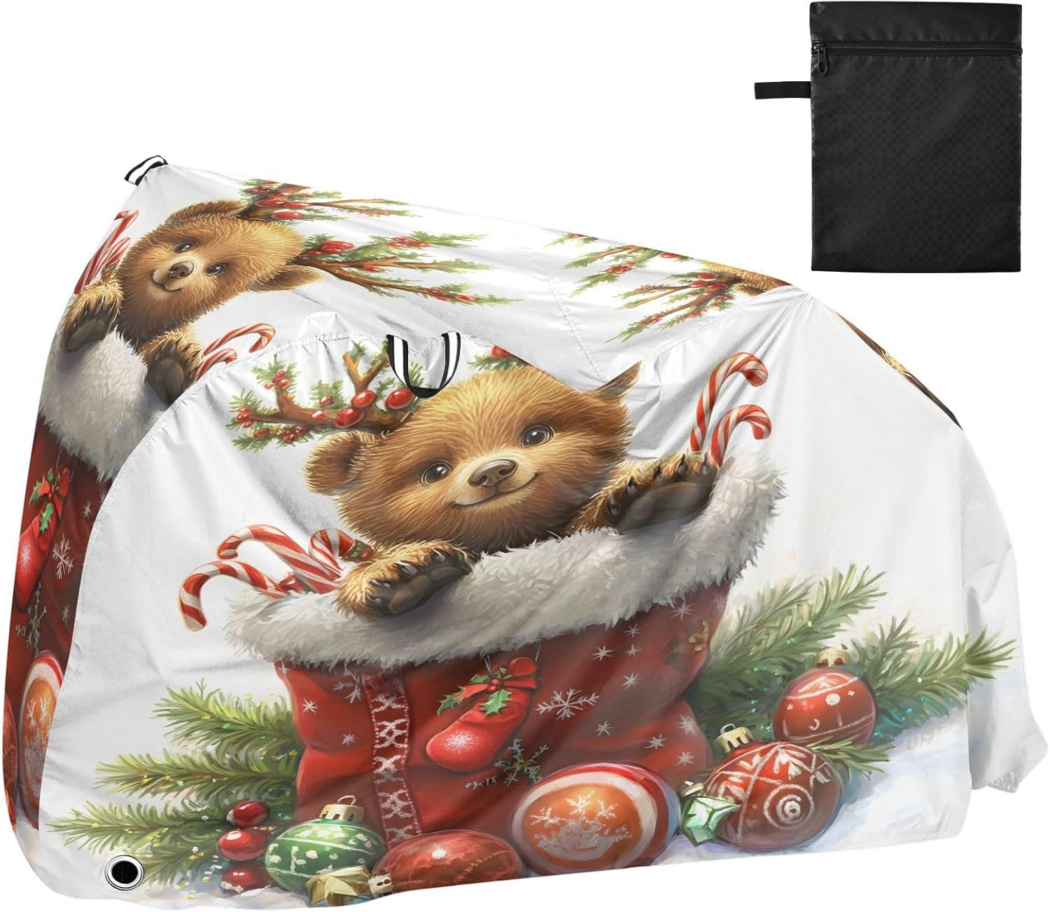 ALAZA Christmas Bear Bike Cover Waterproof Outdoor Ebike Bicycle Covers Tarp Protection for 1/2 Bikes, Sun UV Dust Wind Proof