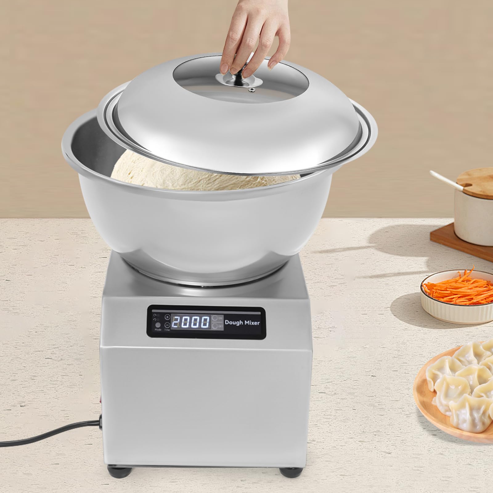 Commercial Dough Mixer 1500W Electric Spiral Mixer Heavy Duty Dough Kneading Machine with Stainless Steel Bowl Lid& Timer for Restaurant Pizzeria Bakery