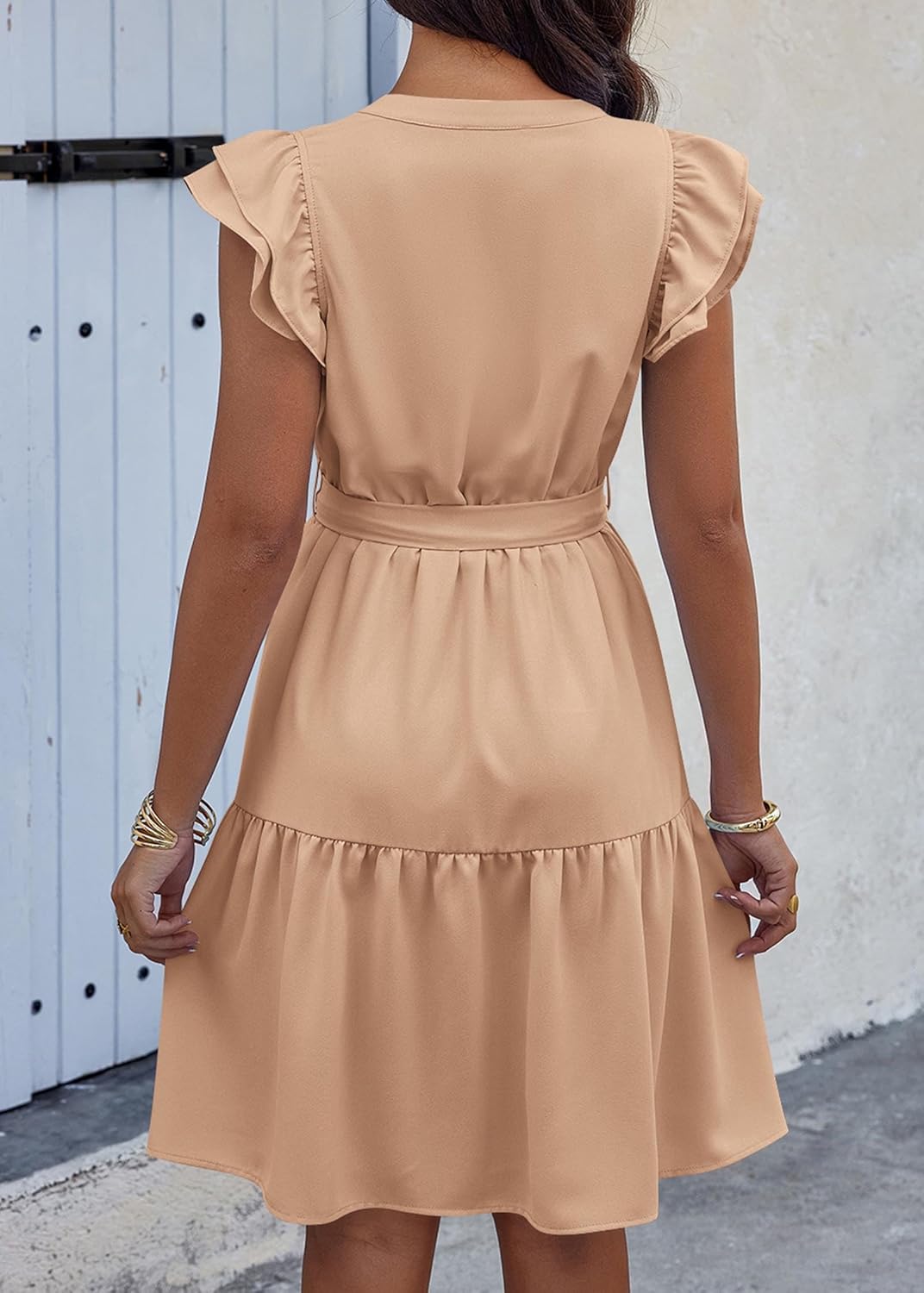 KIRUNDO Summer Dresses for Women 2026 Spring Flutter Sleeve V Neck Ruffle Flowy Tiered Knee Length Beach Vacation Sundress - Image 2