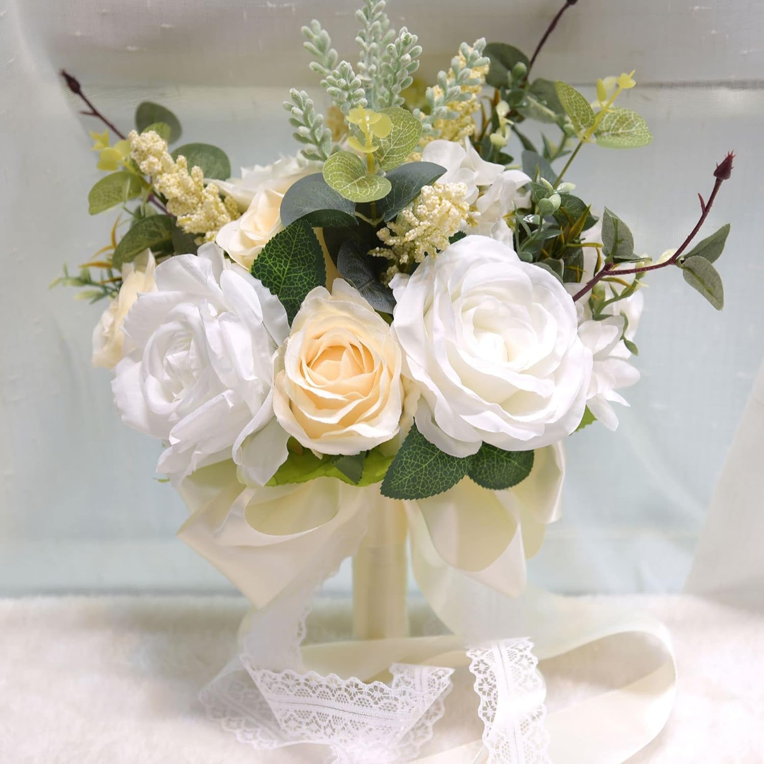 Fiwisora 9.8" Bridal Holding Wedding Bouquet RealLooking