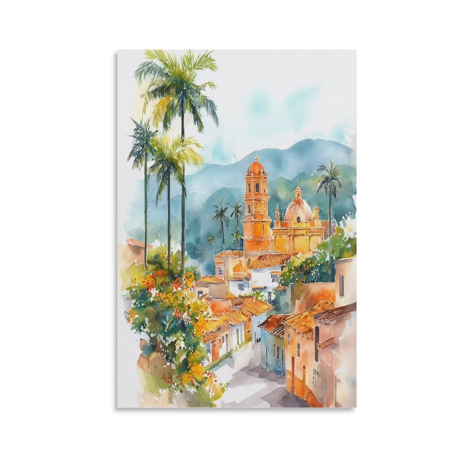 Cnaheiz Unframe-Style San Salvador Watercolor Painting_ El Salvador Cityscape Travel Print Posters 24X36inch(60X90cm) Vintage Watercolor Canvas Art