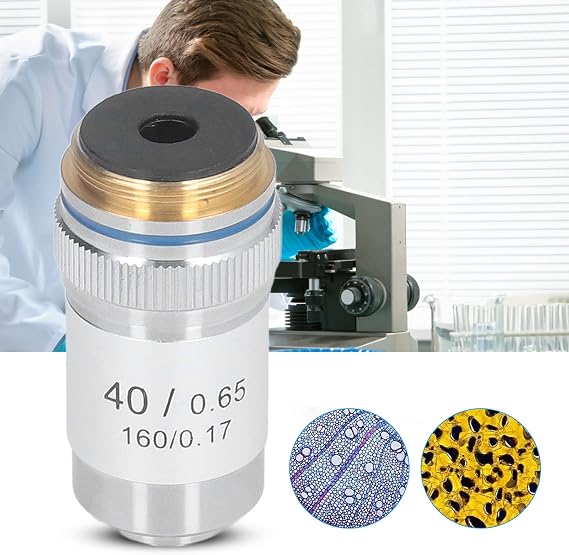 Achromatic Microscope Objective Lens, 40x High Magnification Microscope Objective Lens High Transmittance Achromatic Objective Lens with Protective Device for Microscope Accessories