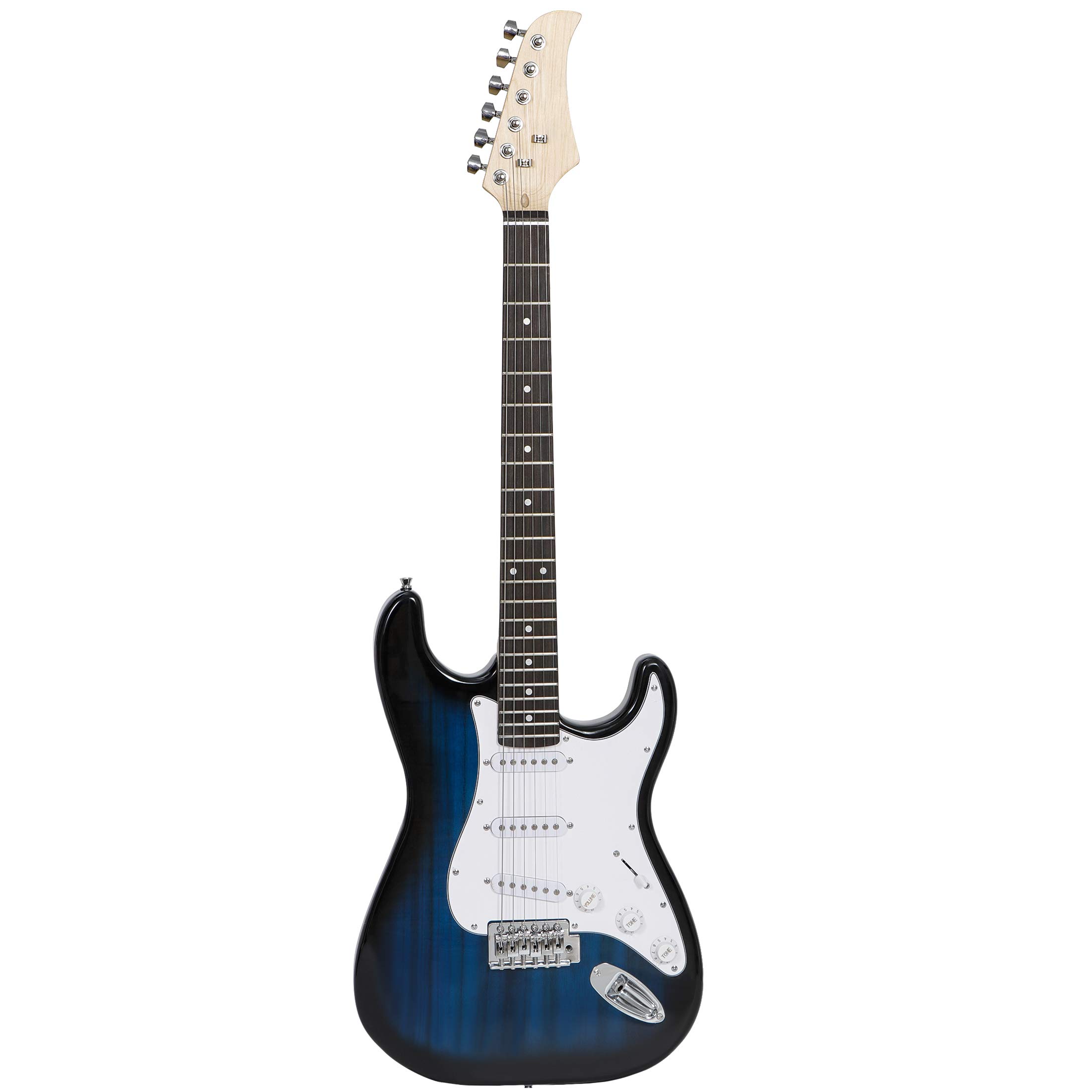 Pełnowymiarowa gitara elektryczna 99 cm z wzmacniaczem 10 W, pokrowiec na pasek do gitary pakiet dla początkujących startów (niebieski)