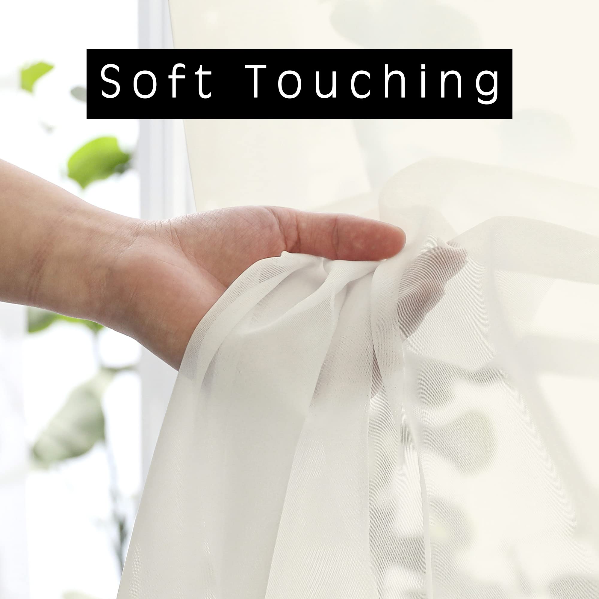 OVZME Sheer Curtains Ivory 45 inches Long Kitchen Curtains, Rod Pocket Clean Selvedge Voile Window Treatments, 2 Panels=84 Inches Width - Image 2
