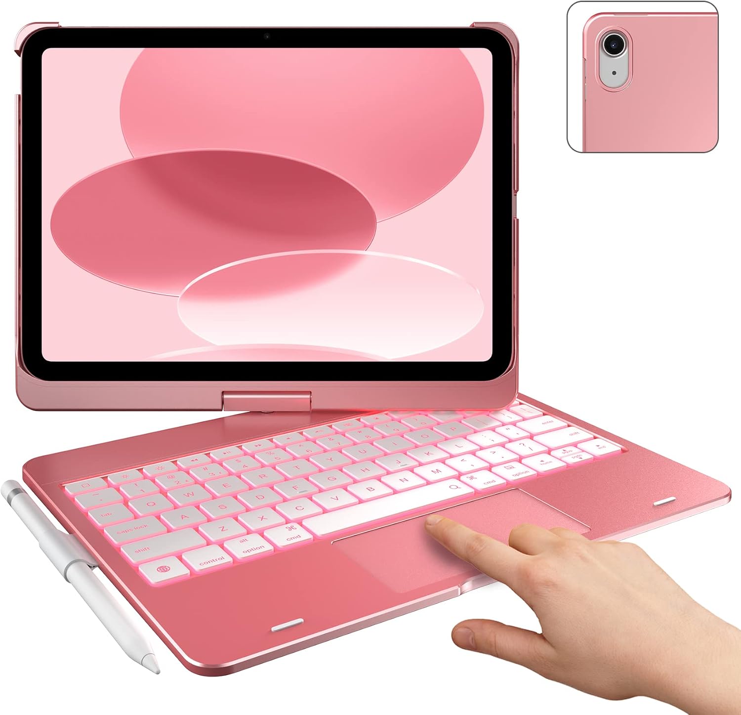 typecase Touch iPad 10th Generation Case with Keyboard (10.9", 2022), Multi-Touch Trackpad, 10 Color Backlight, 360° Rotatable, Thin & Light for Apple iPad 10th Gen 10.9 (Rose Gold)