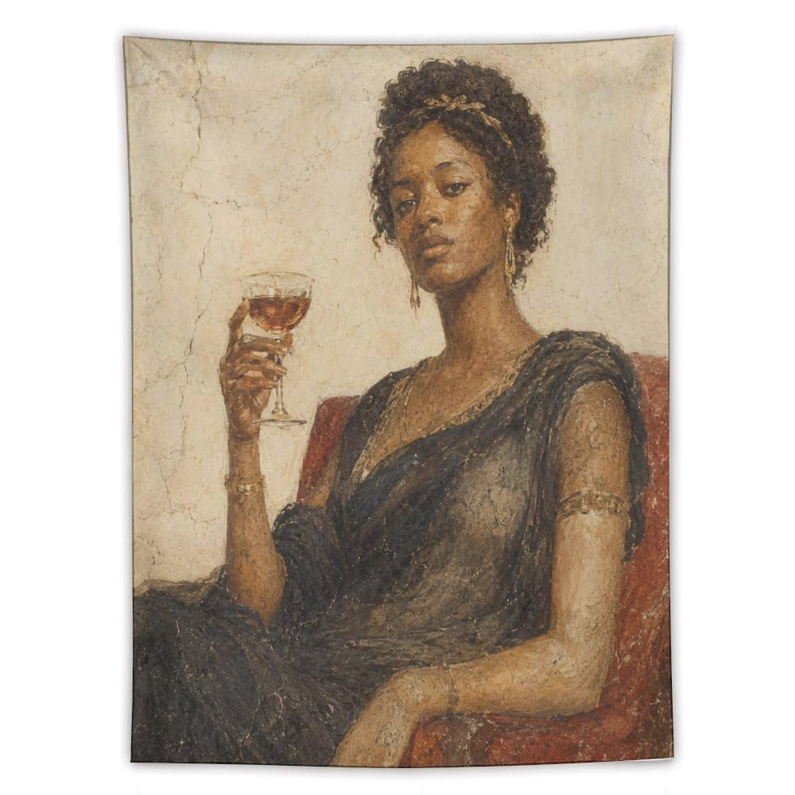 W7C8U2X3 Seated Woman with Wine Wall Tapestry, Vintage Poster Style