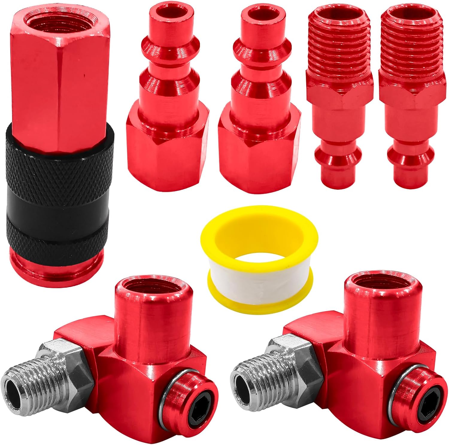 2 Packs 1/4" NPT 360 Degree Swivel Air Hose Fittings + 1/4 NPT Quick Connect + 4 1/4 Inch MFNPT Quick Connect Leak-Free Design for Air Compressors, Pneumatic Tools, Tire Inflators - Mechanics