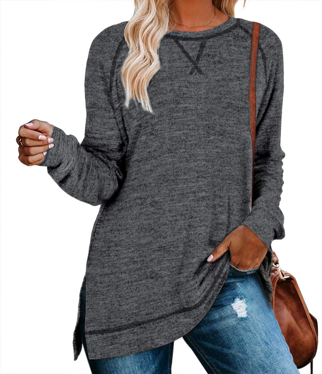 LERUCCI Womens Long Sleeve Tunic Tops To Wear With Leggings Lightweight Side Split Sweatshirts Sweaters Loose Pullover Shirts