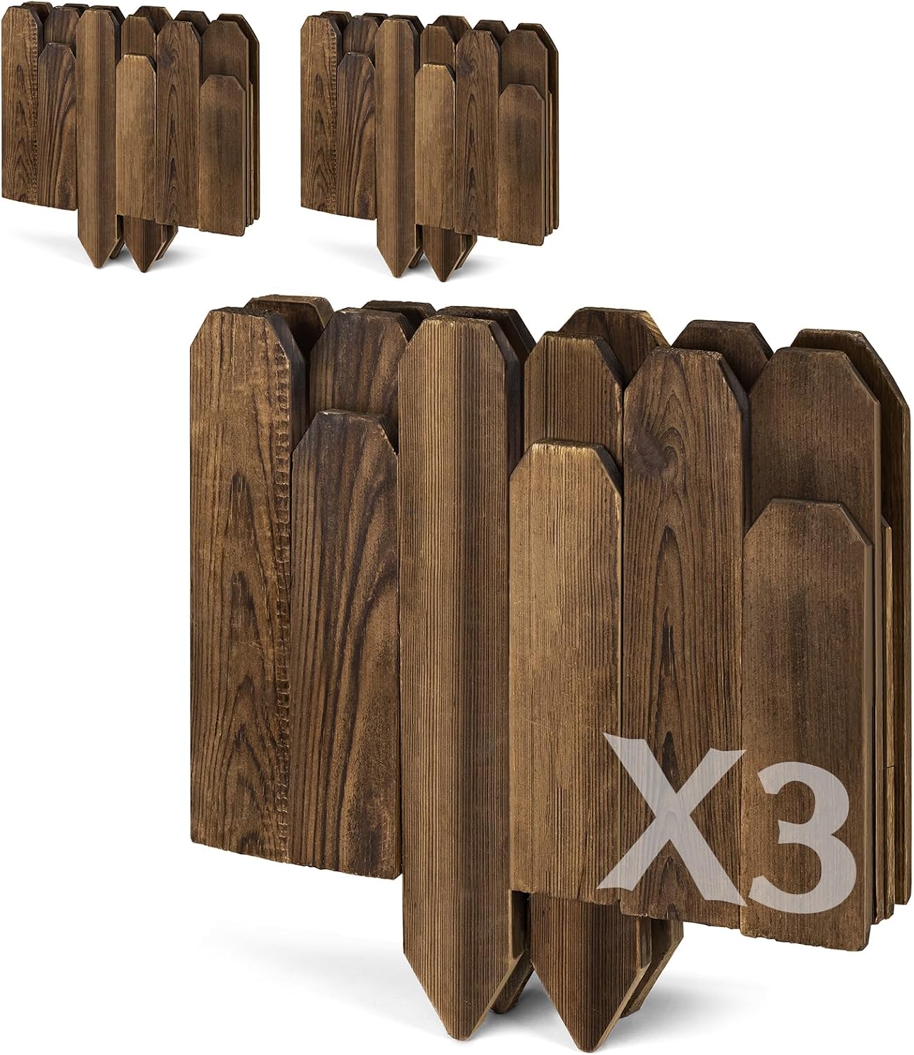 wood garden edging for landscaping – flat panel fence border for flower beds, decorative wooden stakes for lawn & pathway, durable natural wood design for outdoor use, 9.8 in h x 4.0 ft l (3 pack) 9.8x47inch 3pcs
