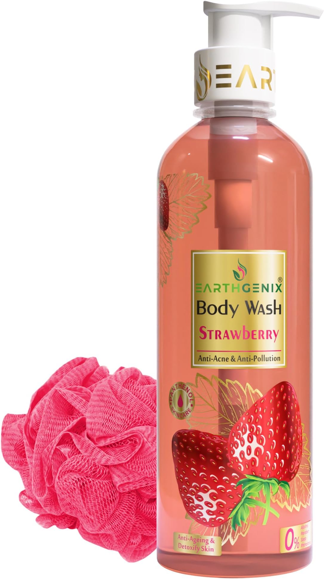 Earthgenix Body Wash Strawberry 500ml, (Loofah Free), For Anti-Acne & Anti-Pollution, All Skin Type, For Men And Women