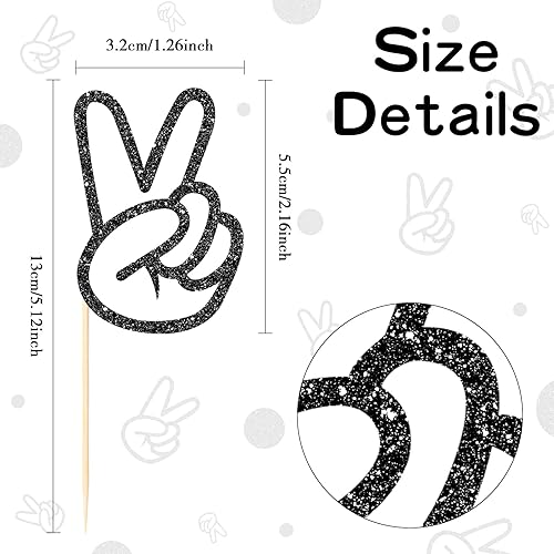 Miniatura 2 de 24 piezas de letrero de paz de mano para cupcakes Peacekeeper Cupcake Picks Glitter Peace Sign Decoración para pastel de mano Paz Decoración de
