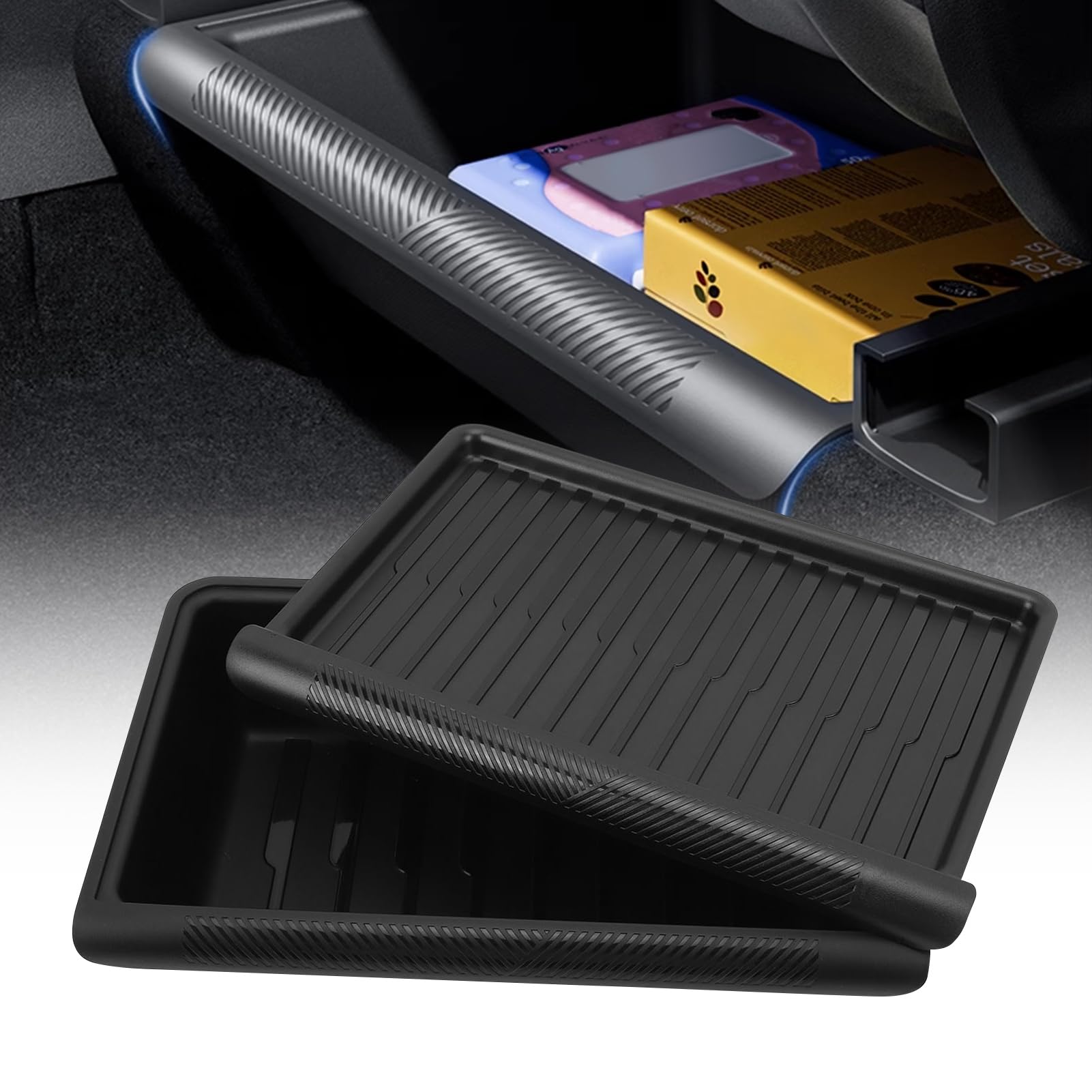 Ejoyous Caja de Almacenamiento Debajo del Asiento para el Modelo Y 2021-2024, Almacenamiento Debajo del Asiento Modelo Y con Tapa, Bandeja de Almacenamiento Oculta Debajo del Asiento