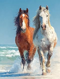 Diamond Painting Kit Horse Diamond Art Kits Sea 5D Full Square Drill Strass Crystal Crafts for Adults DIY Embroidery Cross Stitch Beginner Painting for Home Wall Art, Gifts for Women 24x32in 8-PC98