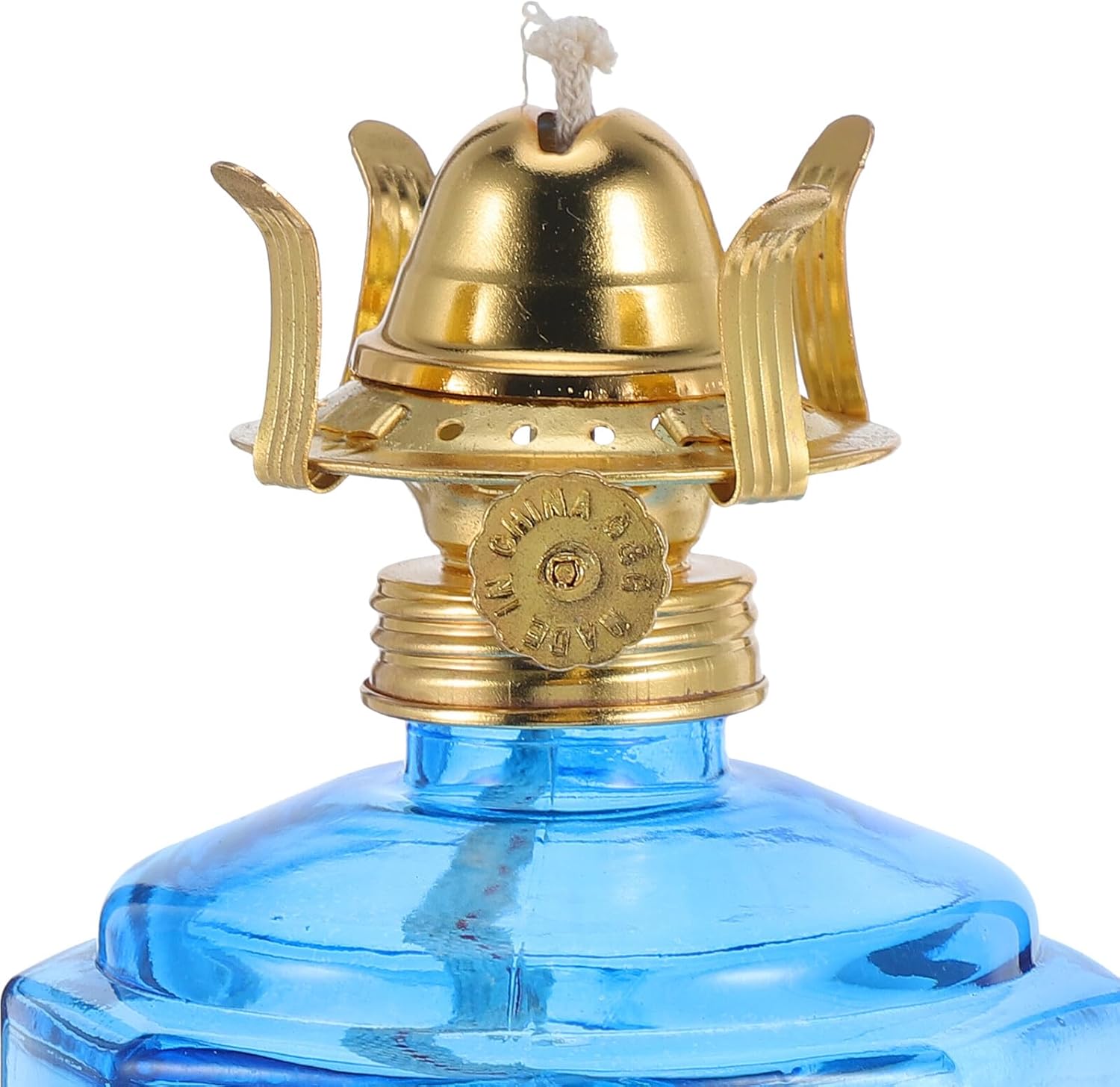 VICASKY Vintage Blue Glass Kerosene Lamp Lantern Polygonal Hurricane Oil Lamp with Wick for Indoor and Outdoor Use Antique Style for Rustic Home Décor and Emergency Lighting