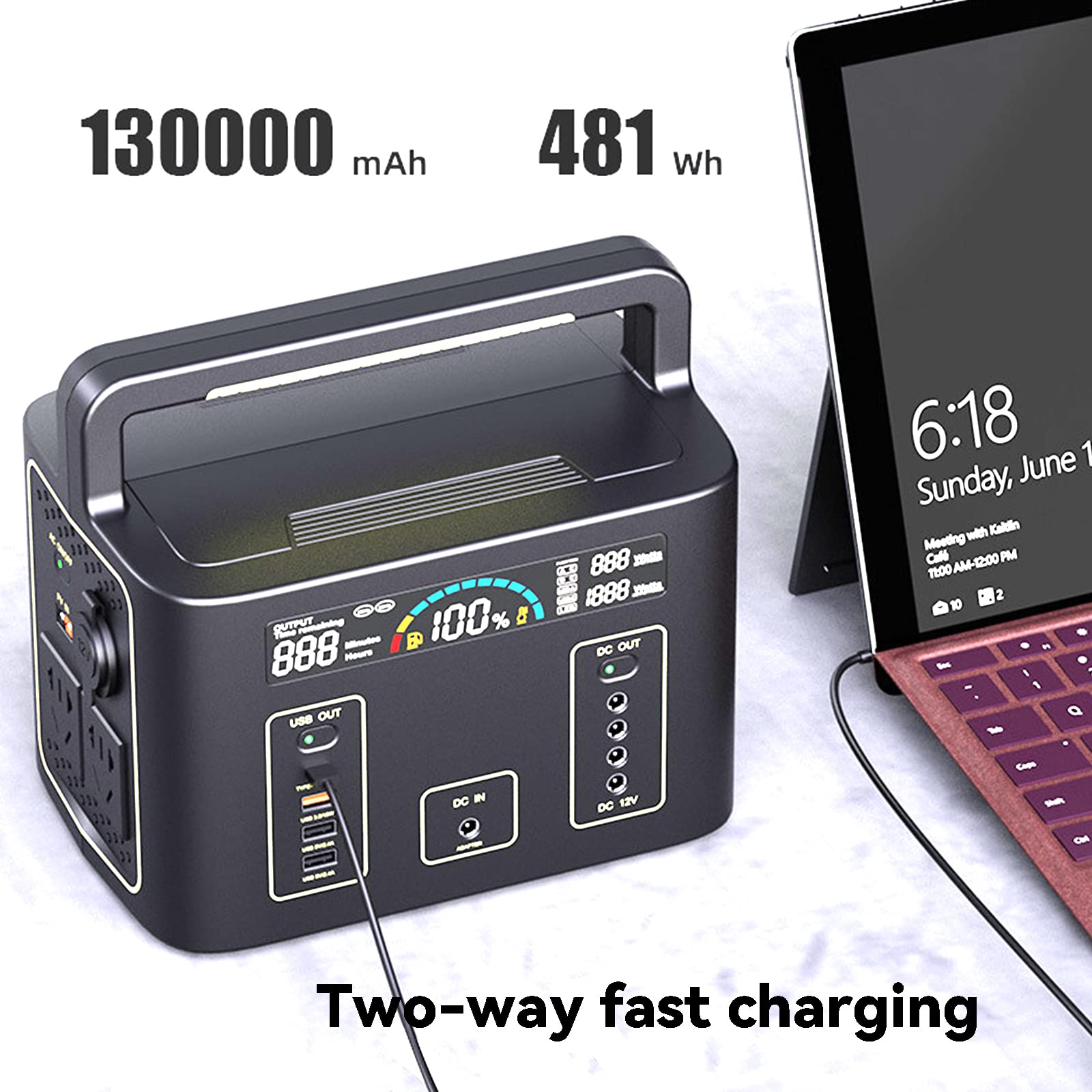 Estación De Energía Portátil, Generador Solar 481Wh 500W, Salidas AC/DC/USB, Generador Eléctrico Solar, Batería De Litio, Camping, Caravana Y Como Grupo Electrógeno De Emergencia