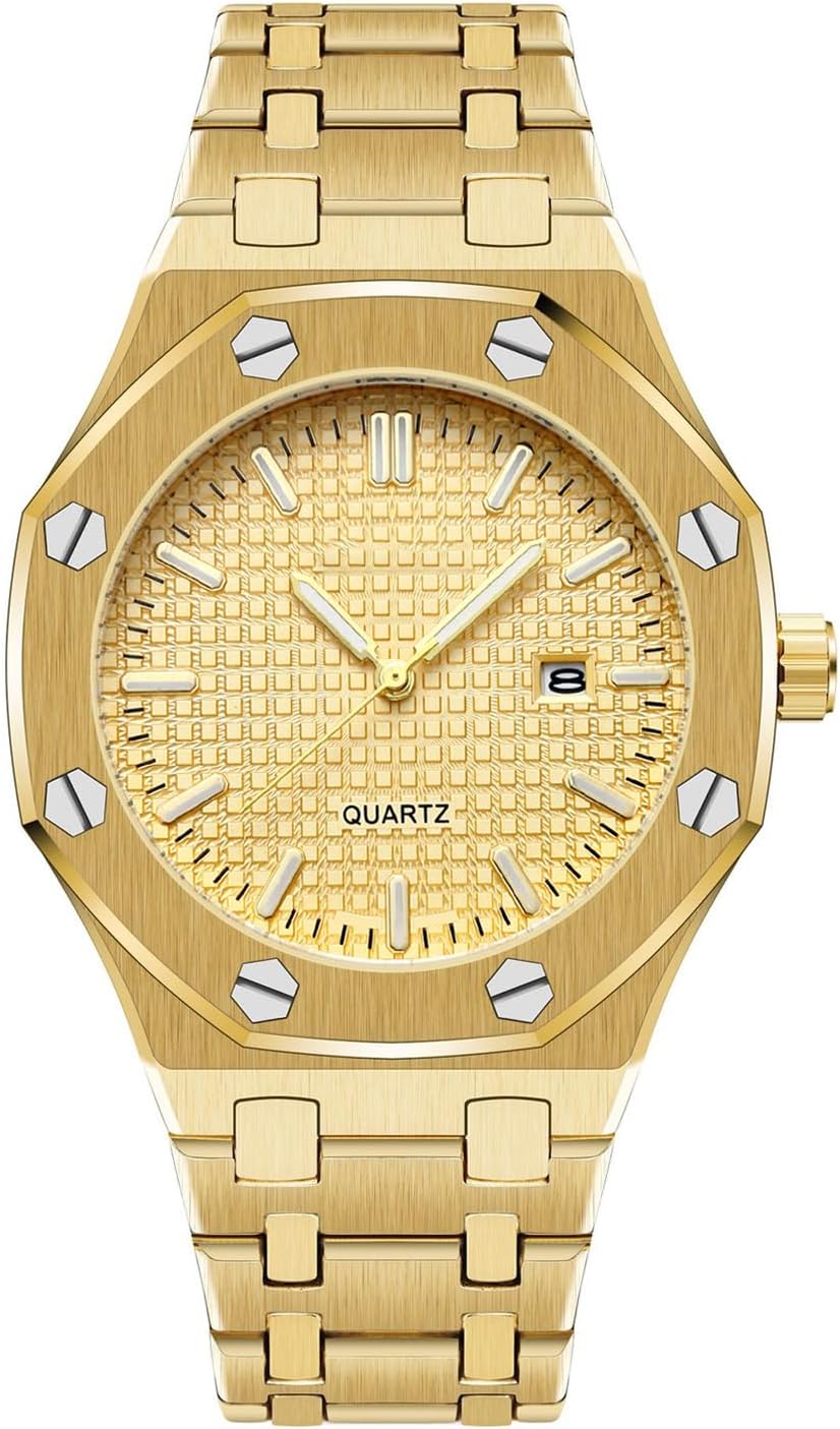 Men's Watches, Royalty Stainless Steel Quartz Movement Date Male Clock Waterproof Luminous Hands Casual Business Wrist Watches for Men