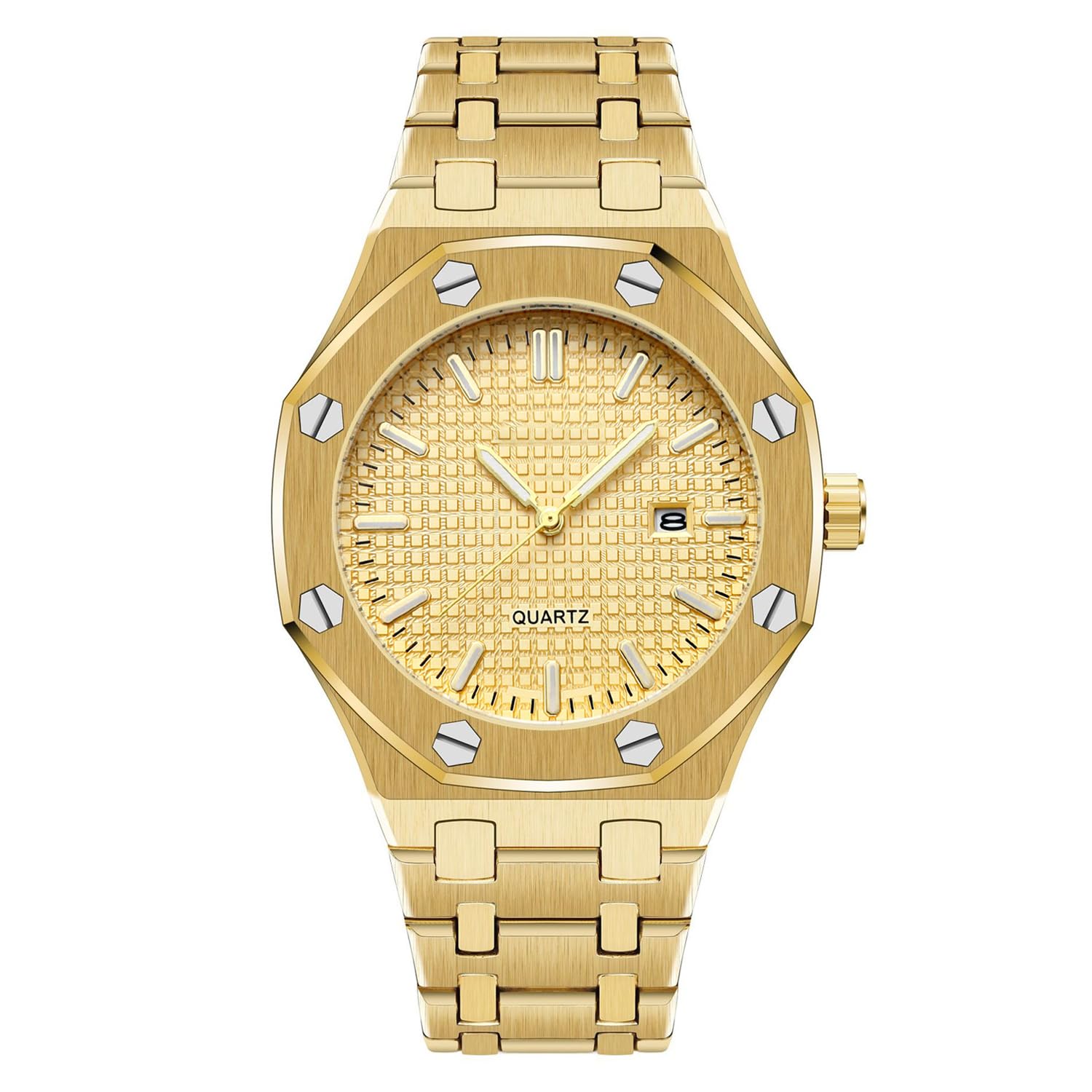 BARAMONMen's Watches, Royalty Stainless Steel Quartz Movement Date Male Clock Waterproof Luminous Hands Casual Business Wrist Watches for Men