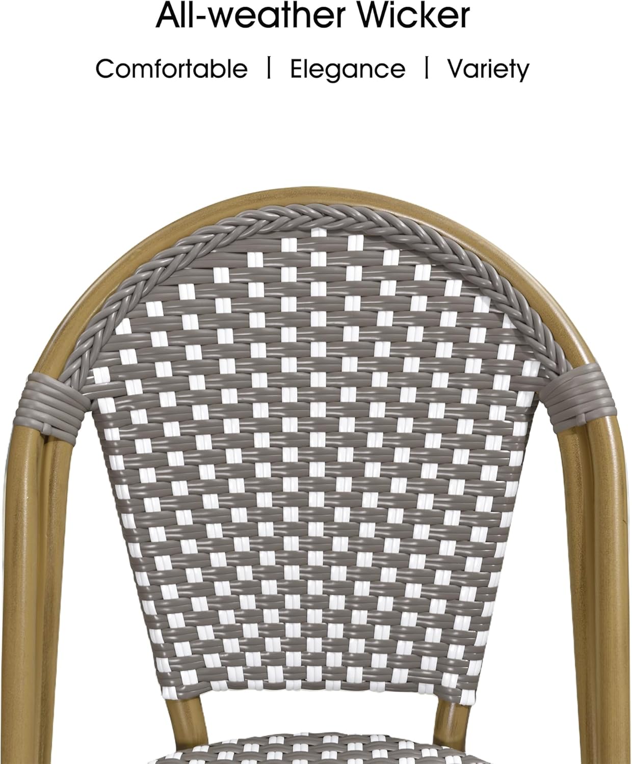 PURPLE LEAF Bistro Chair (Set of 2) French Hand-Woven Wicker Chairs for Outdoor Patio Porch Garden Indoor, Bamboo Print Finish, Grey, Dining Chairs