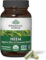Vista 1 de Organic India Cápsulas de Hoja de Neem - Suplemento Herbal, Apoya la Salud de la Piel y del Sistema Inmunológico, Vegano, Sin Gluten, Certificado