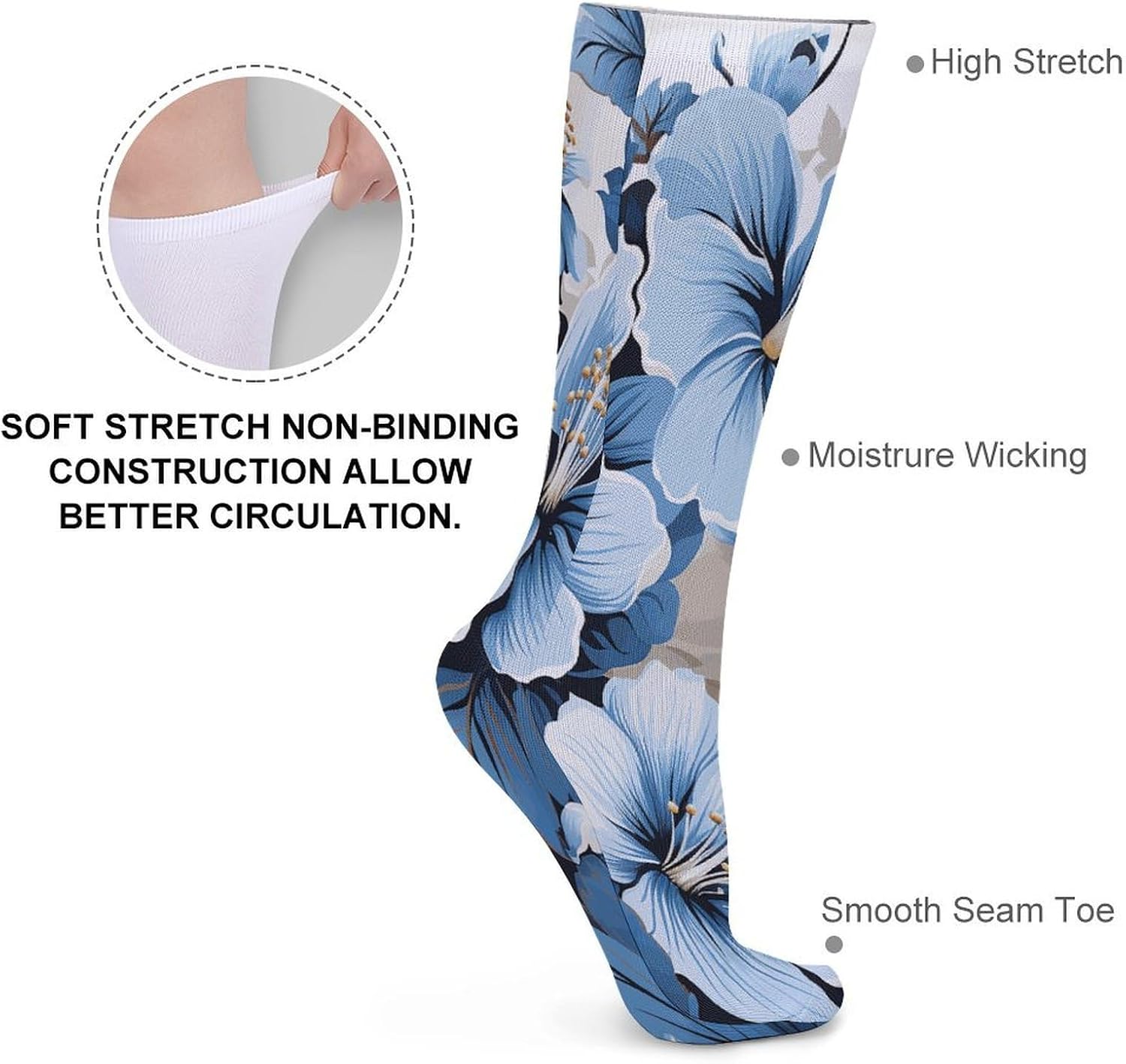 Blue Hibiscus Flower Crew Socks Soft Thermal Socks | Socks for Men Women-Casual Wicking,High Stocking for Sports Running-Long Thin Tube Sports Breathable